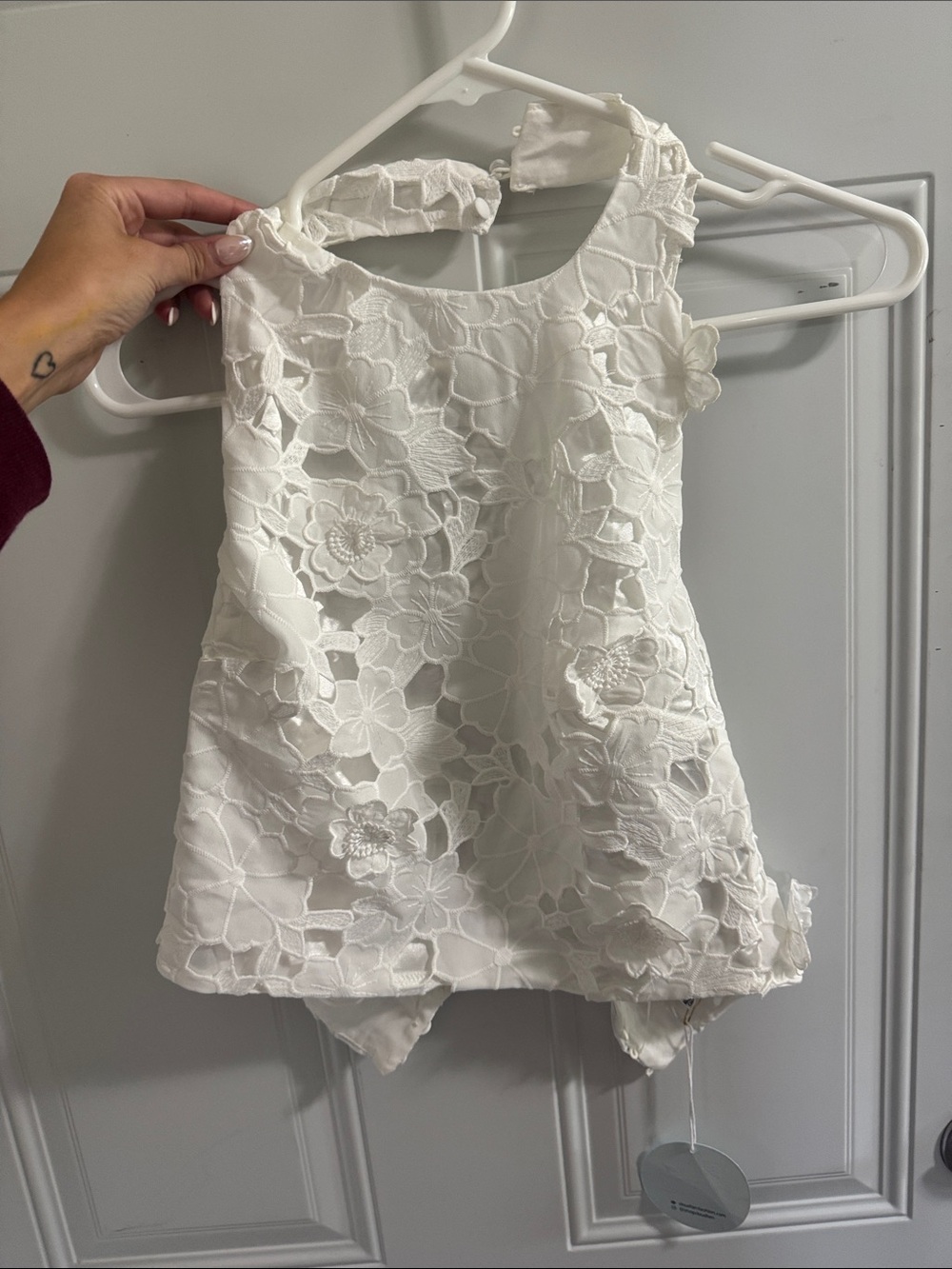 White Floral Lace Cropped Halter Top - Women